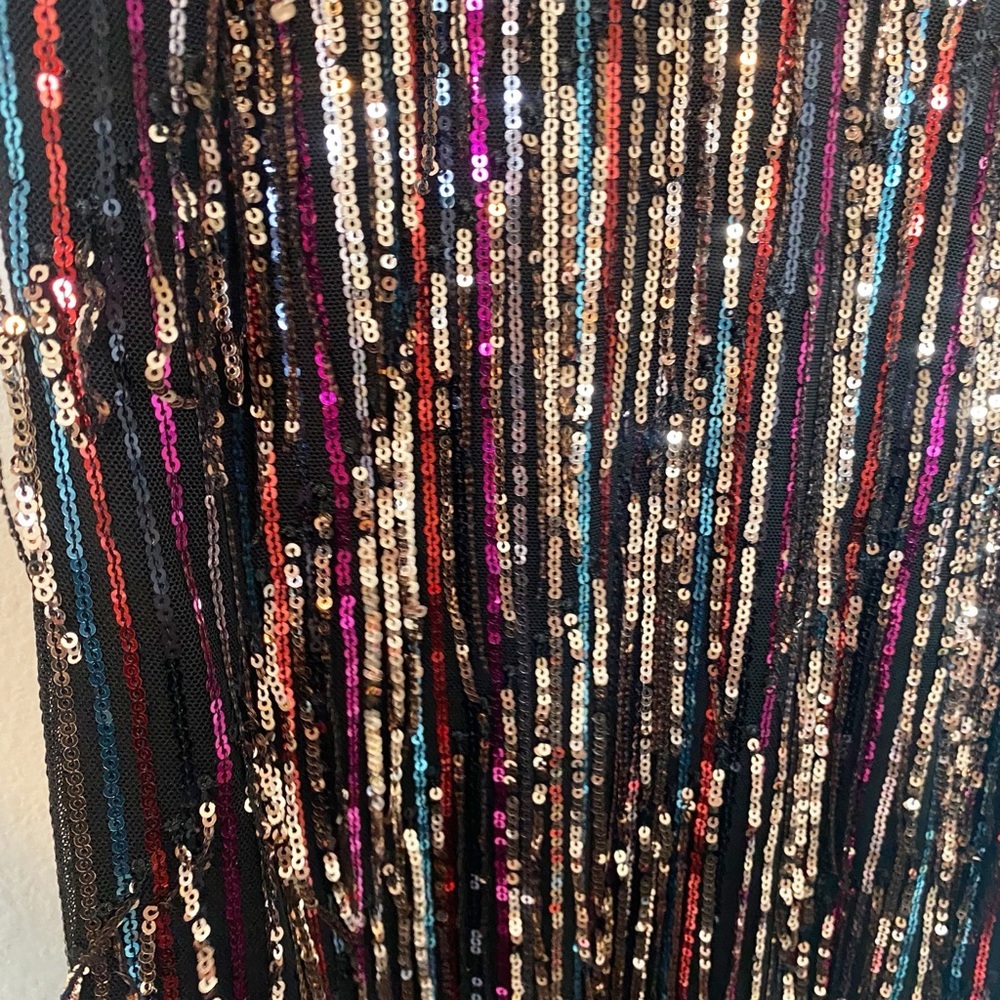 DRESS THE POPULATION Yvonne Rainbow Sequin Fringe Midi Dress Sz Medium - Picture 7 of 12
